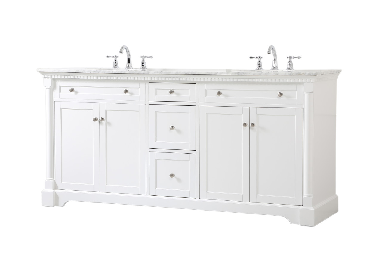 Elegant Décor VF53072DWH 72 inch double bathroom vanity in White