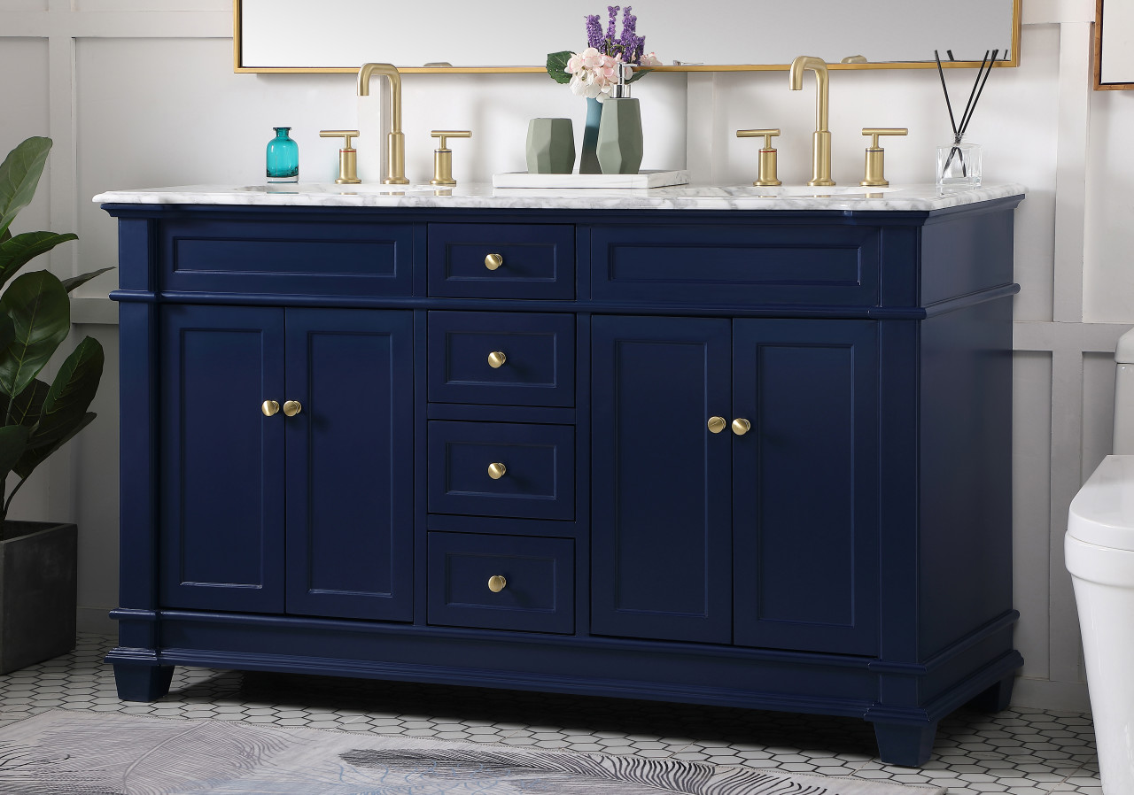 Elegant Decor VF50060DBL 60 inch Double Bathroom Vanity set in Blue