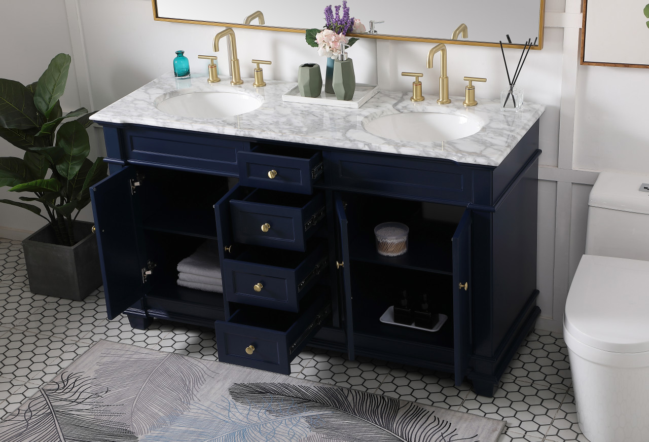 Elegant Decor VF50060DBL 60 inch Double Bathroom Vanity set in Blue