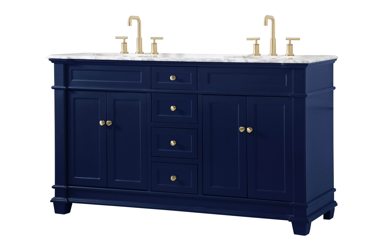 Elegant Decor VF50060DBL 60 inch Double Bathroom Vanity set in Blue