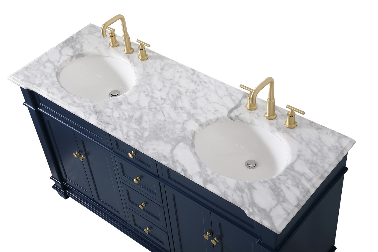 Elegant Decor VF50060DBL 60 inch Double Bathroom Vanity set in Blue
