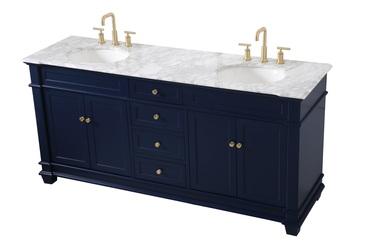 Elegant Decor VF50072DBL 72 inch Double Bathroom Vanity set in Blue