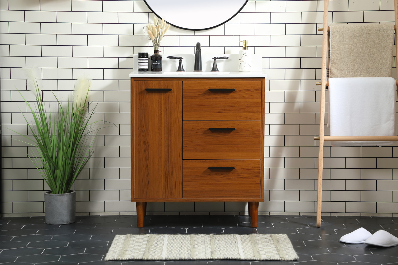 Elegant Décor VF47030MTK-BS 30 inch bathroom vanity in Teak with backsplash