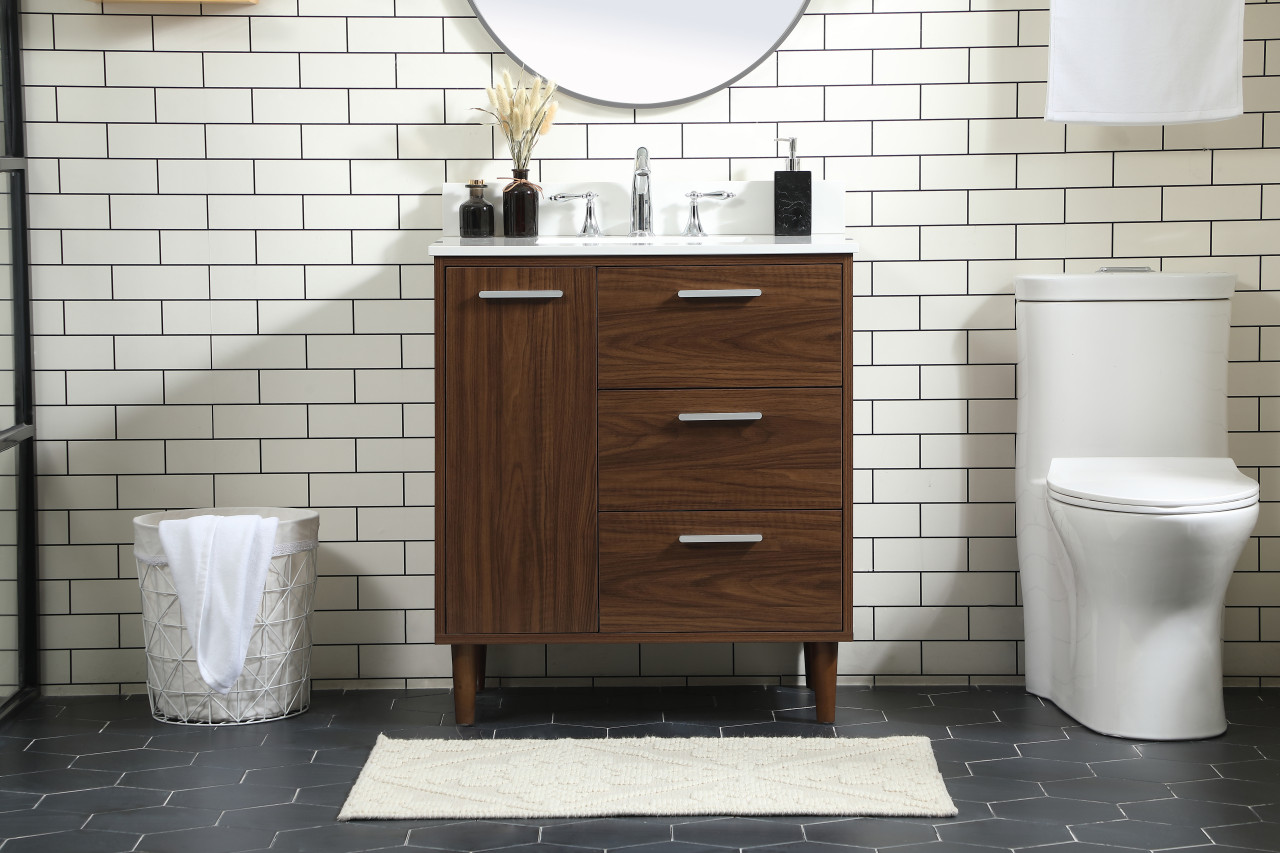 Elegant Décor VF47030MWT-BS 30 inch bathroom vanity in Walnut with backsplash