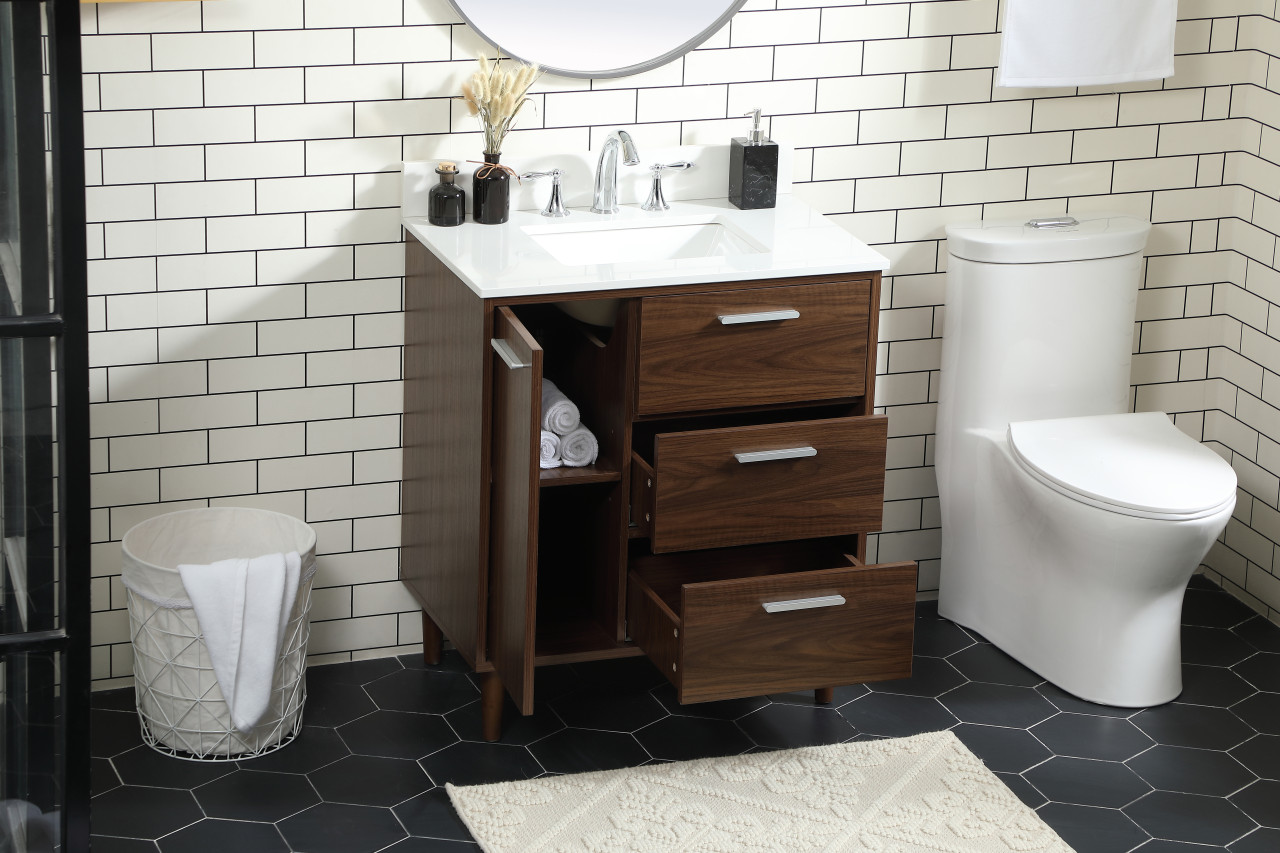 Elegant Décor VF47030MWT-BS 30 inch bathroom vanity in Walnut with backsplash
