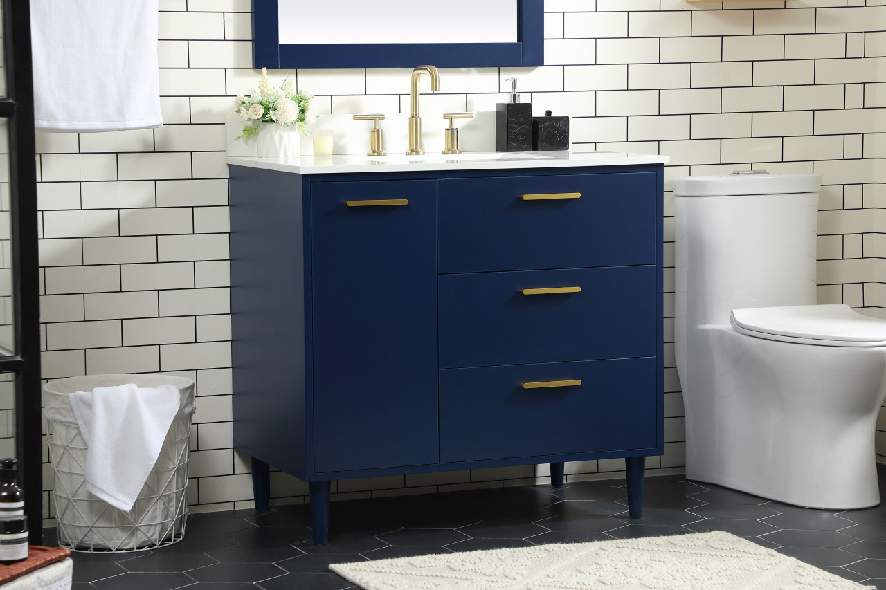 Elegant Décor VF47036MBL-BS 36 inch bathroom vanity in Blue with backsplash