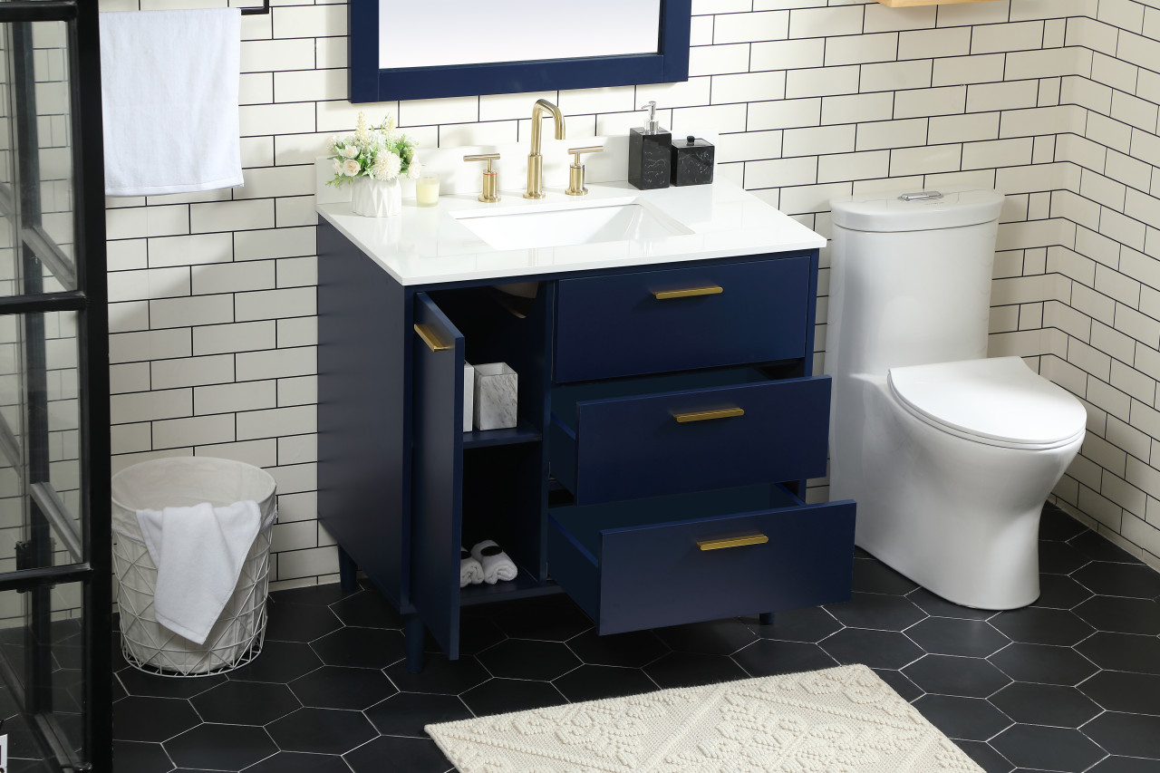 Elegant Décor VF47036MBL-BS 36 inch bathroom vanity in Blue with backsplash