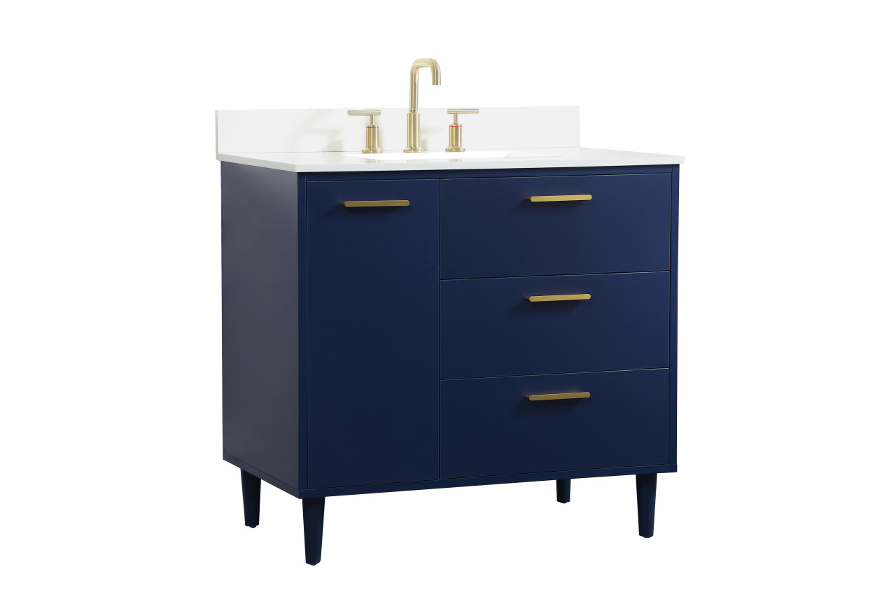 Elegant Décor VF47036MBL-BS 36 inch bathroom vanity in Blue with backsplash