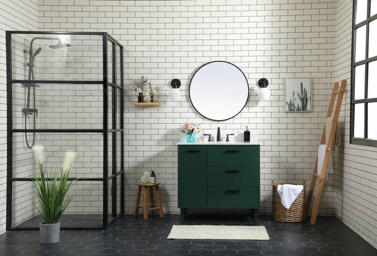 Elegant Décor VF47036MGN-BS 36 inch bathroom vanity in Green with backsplash