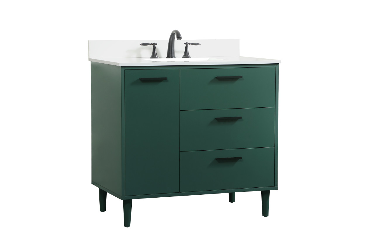 Elegant Décor VF47036MGN-BS 36 inch bathroom vanity in Green with backsplash