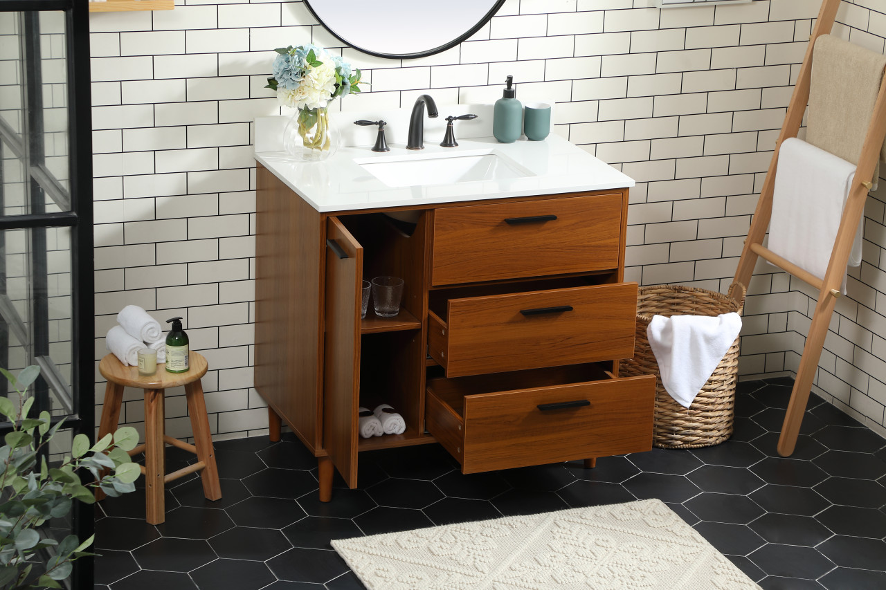 Elegant Décor VF47036MTK-BS 36 inch bathroom vanity in Teak with backsplash