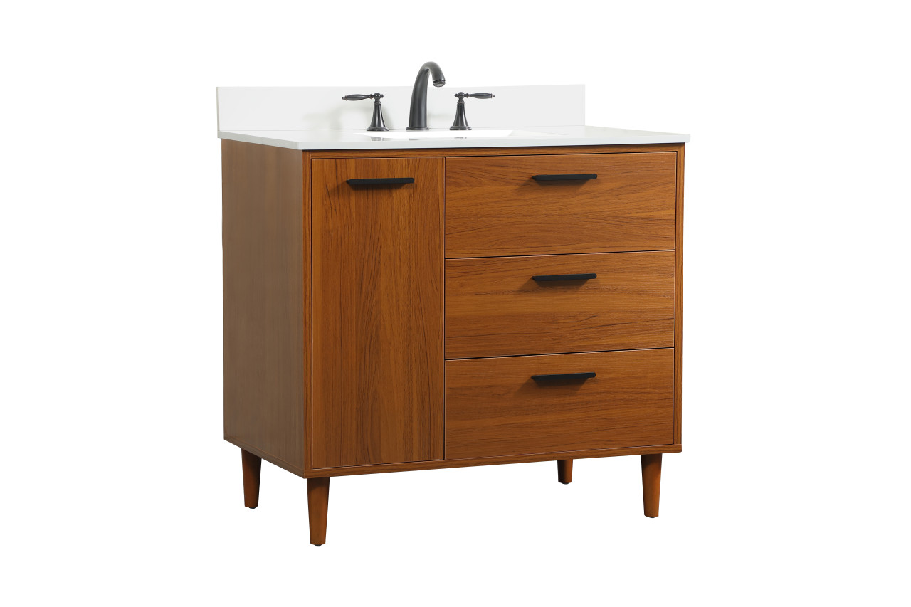 Elegant Décor VF47036MTK-BS 36 inch bathroom vanity in Teak with backsplash