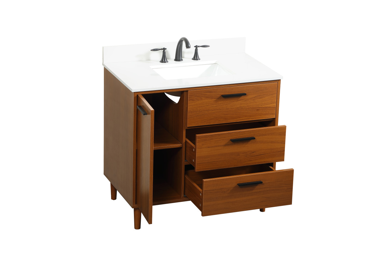 Elegant Décor VF47036MTK-BS 36 inch bathroom vanity in Teak with backsplash
