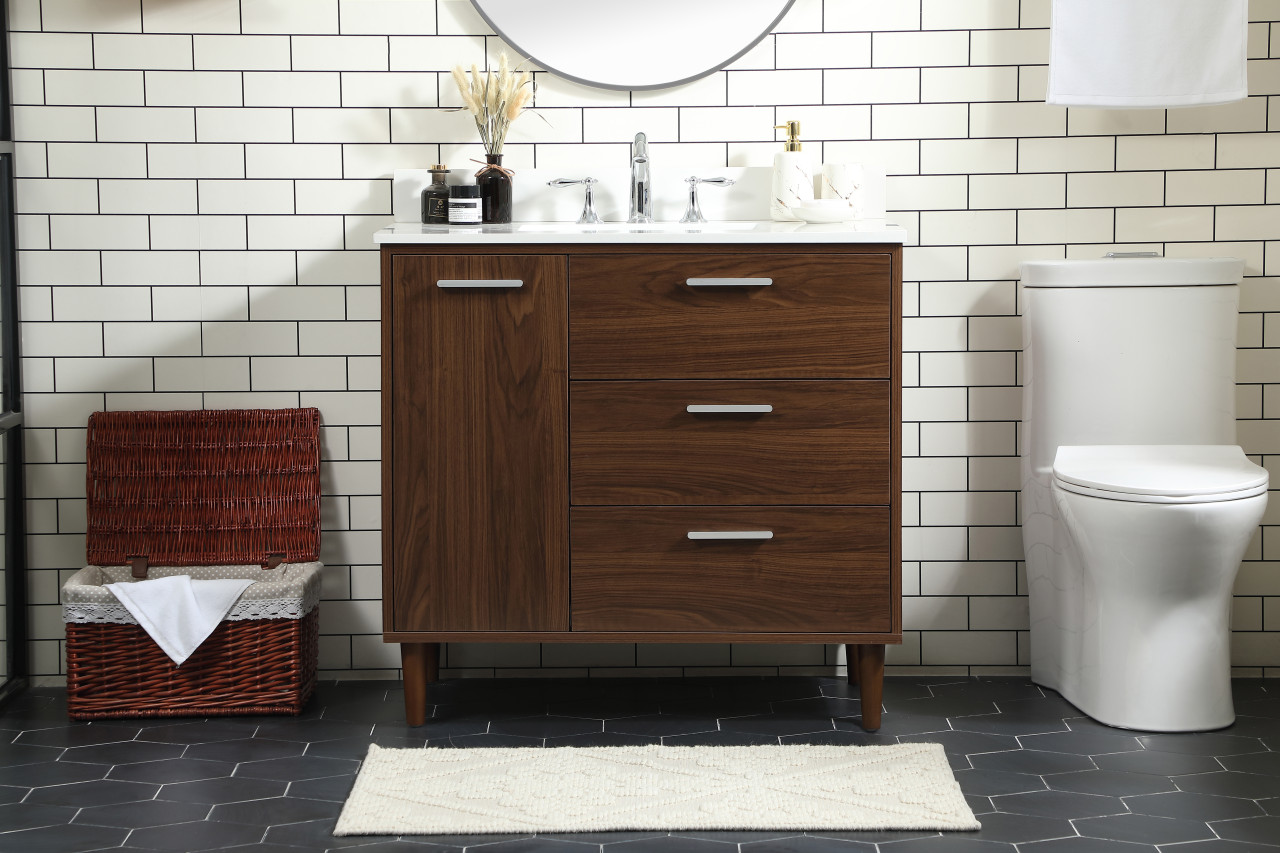 Elegant Décor VF47036MWT-BS 36 inch bathroom vanity in Walnut with backsplash