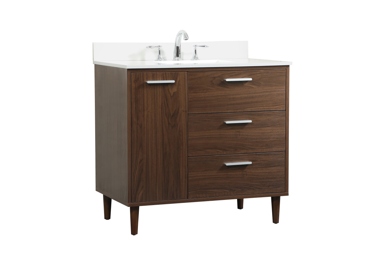 Elegant Décor VF47036MWT-BS 36 inch bathroom vanity in Walnut with backsplash