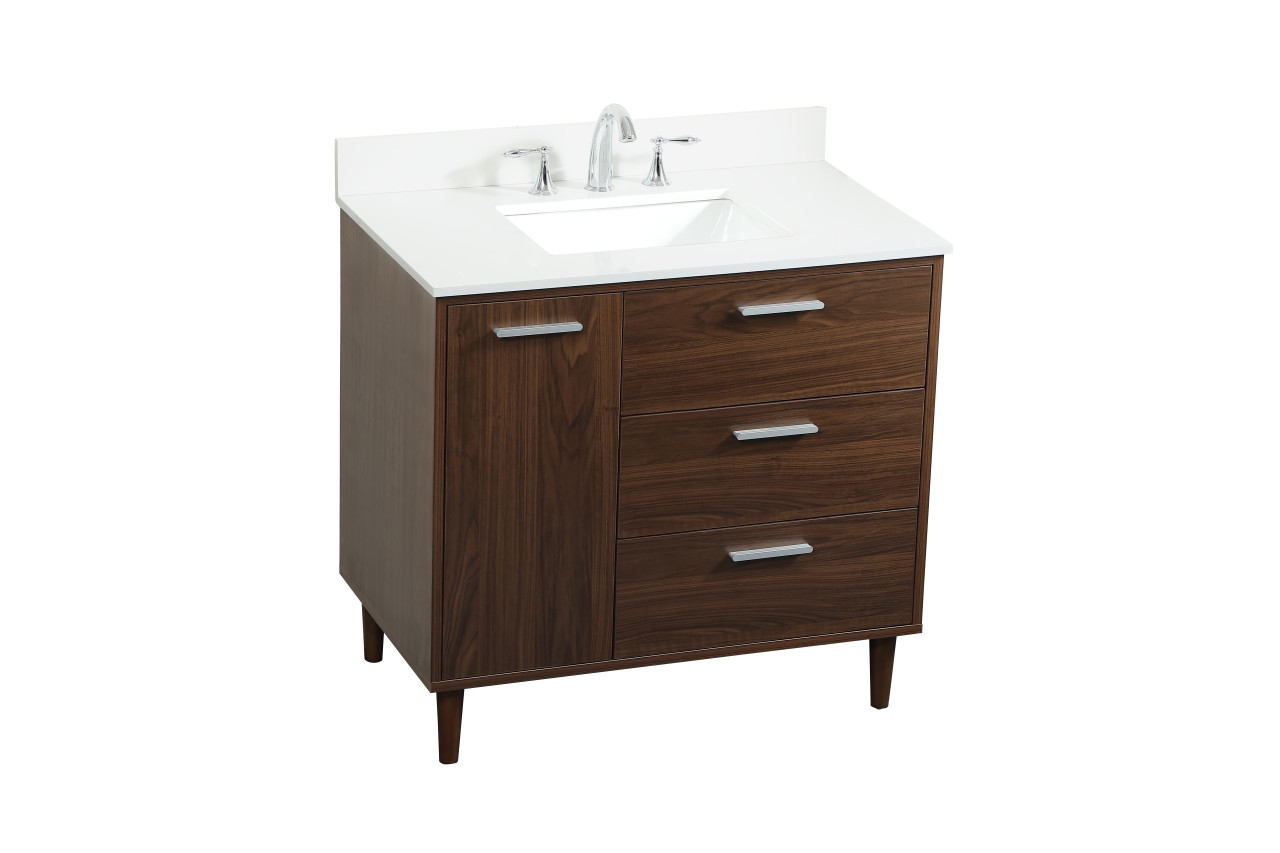 Elegant Décor VF47036MWT-BS 36 inch bathroom vanity in Walnut with backsplash