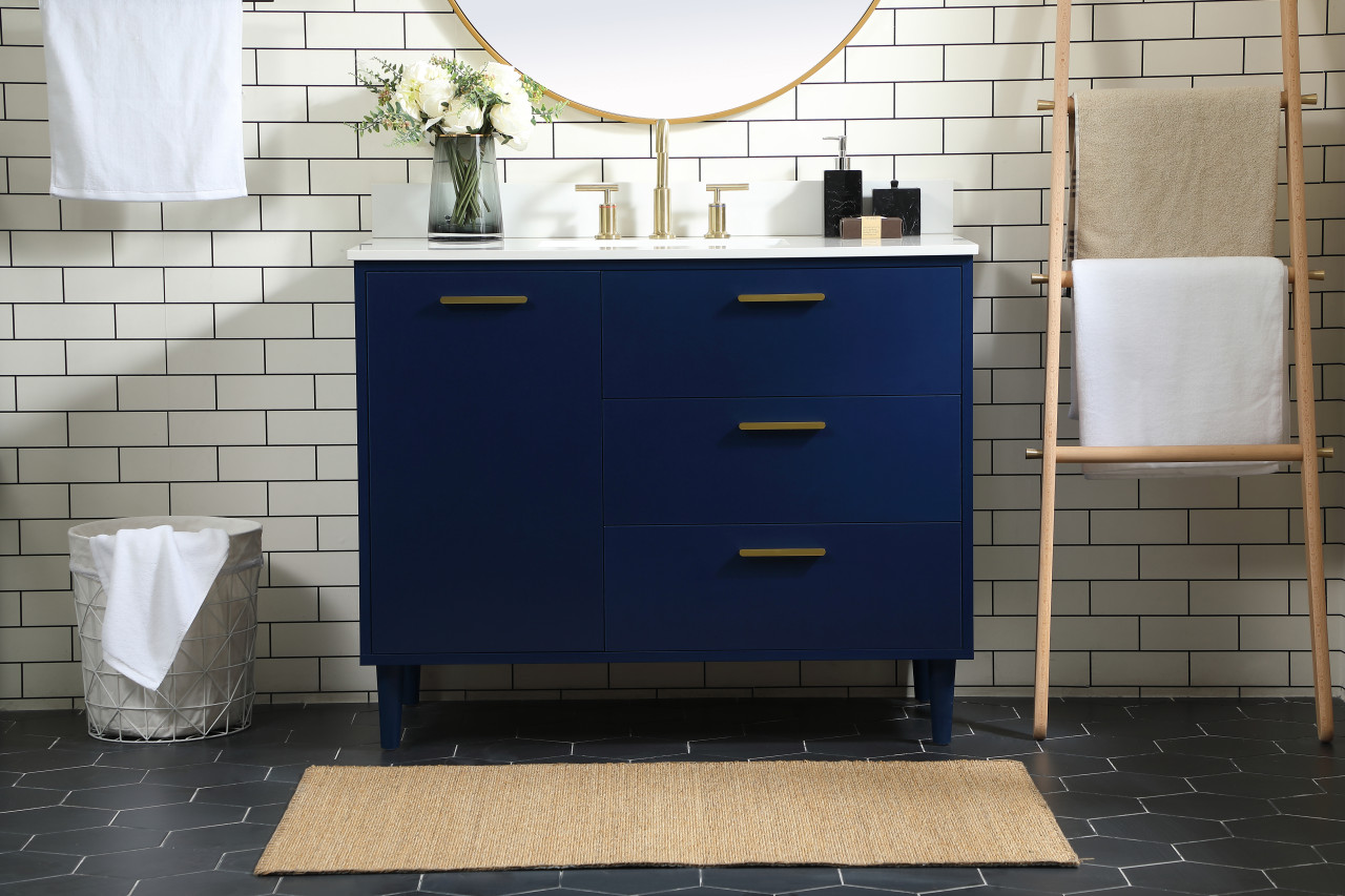 Elegant Décor VF47042MBL-BS 42 inch bathroom vanity in Blue with backsplash