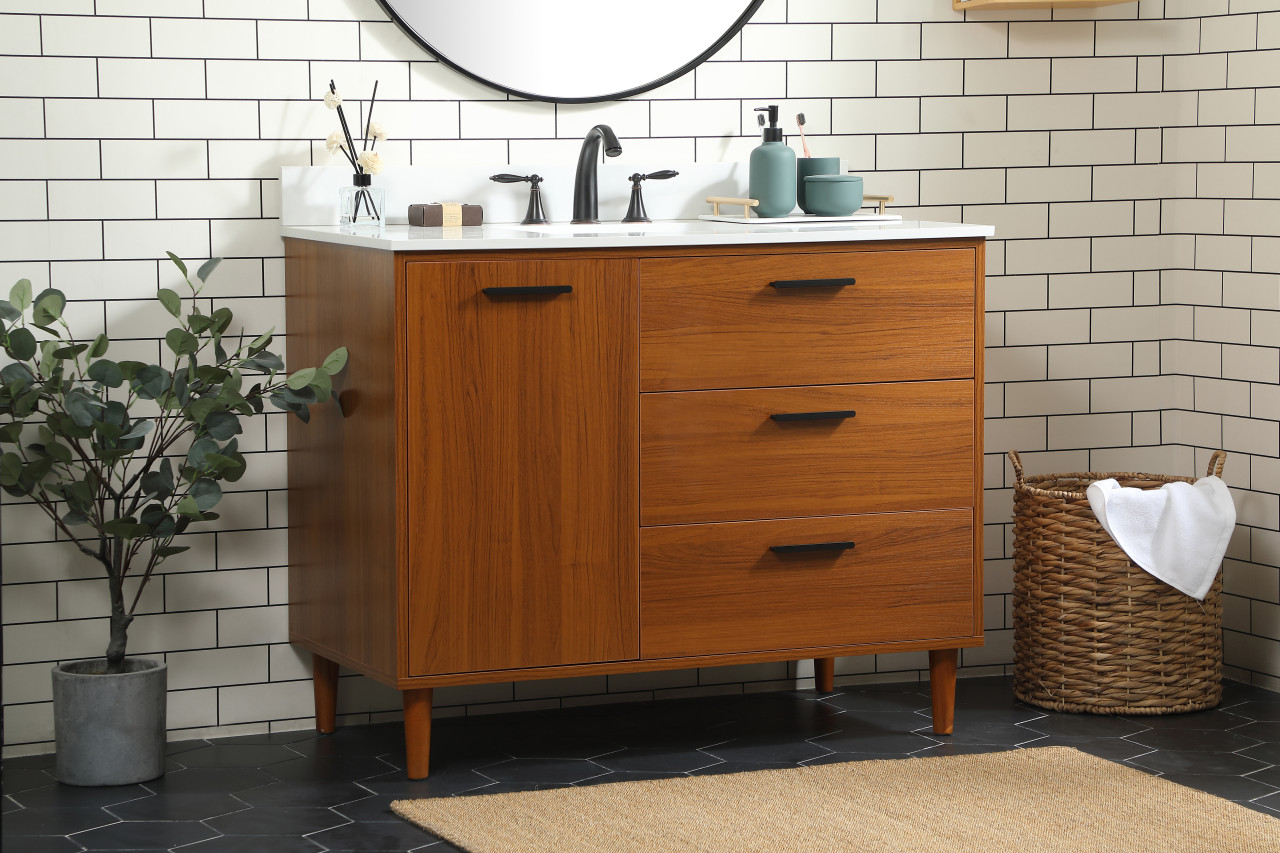 Elegant Décor VF47042MTK-BS 42 inch bathroom vanity in Teak with backsplash