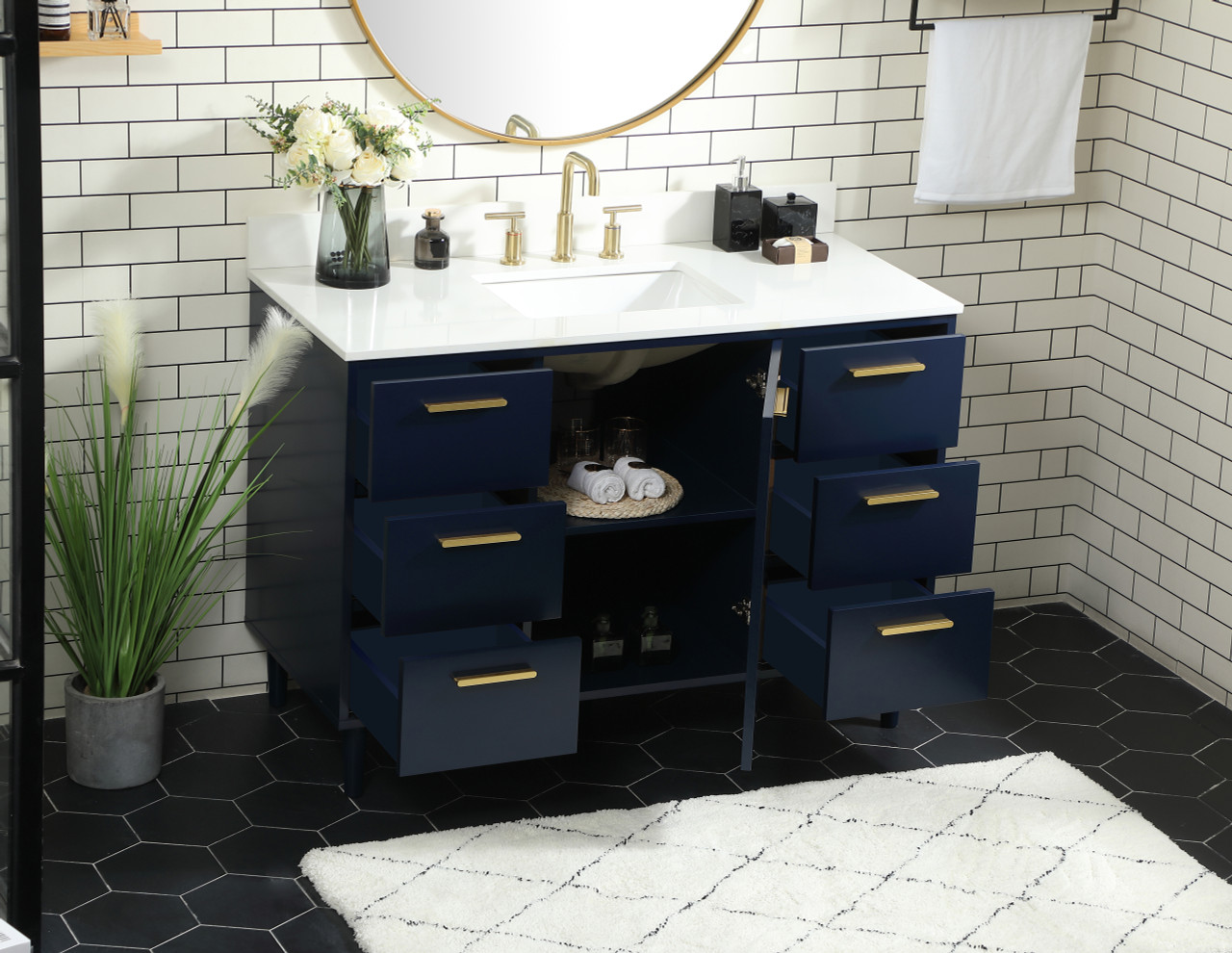 Elegant Décor VF47048MBL-BS 48 inch bathroom vanity in Blue with backsplash