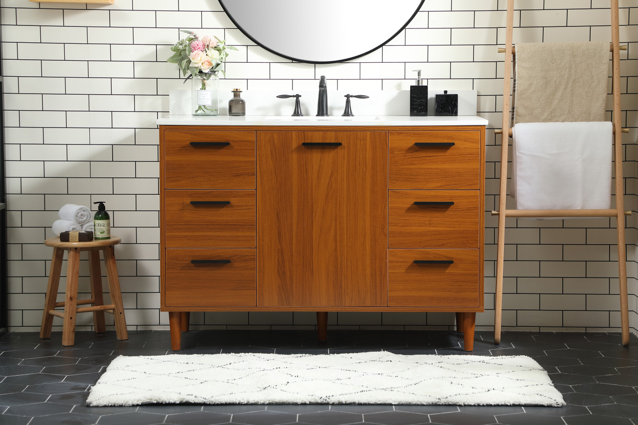 Elegant Décor VF47048MTK-BS 48 inch bathroom vanity in Teak with backsplash