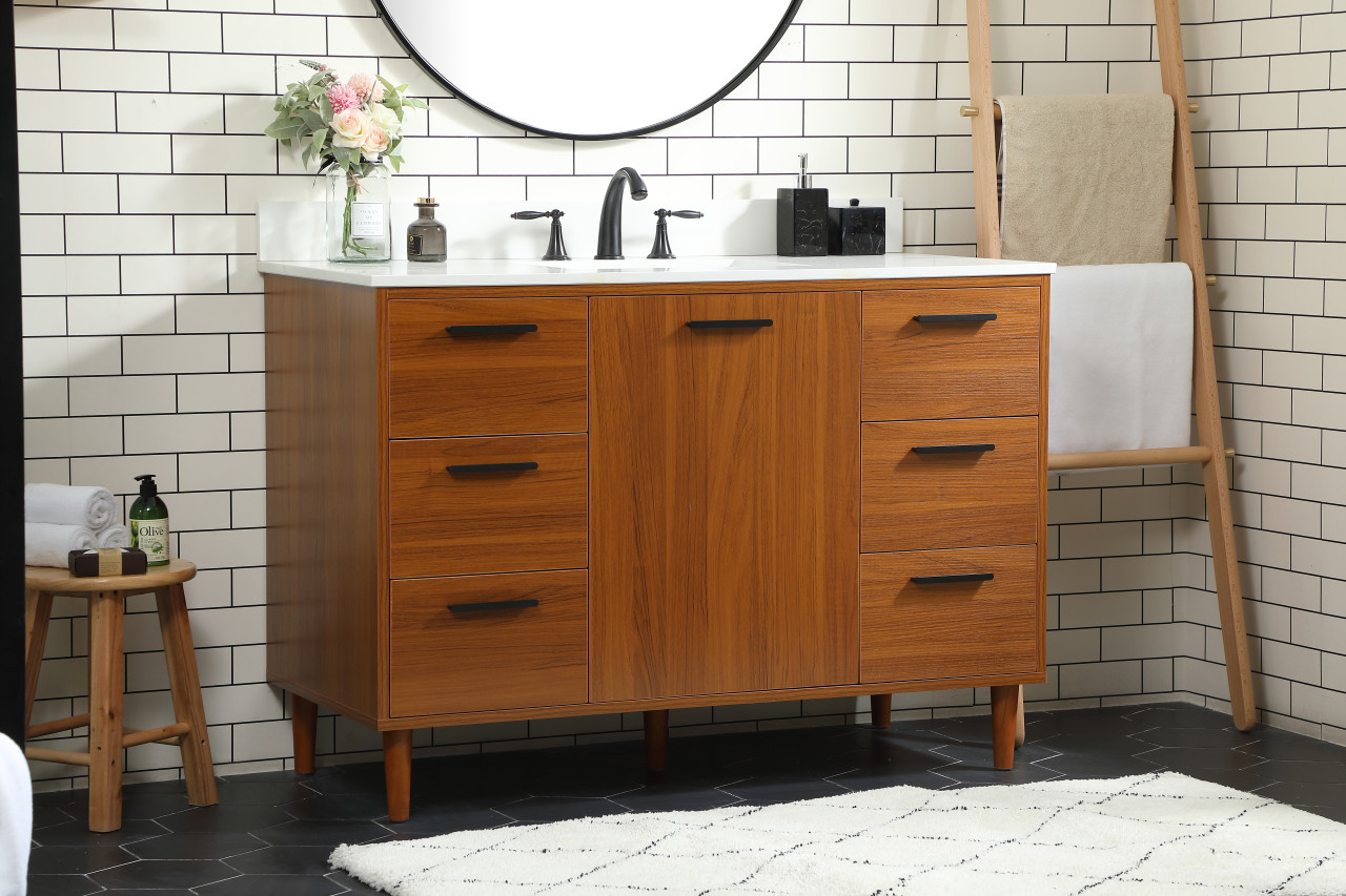 Elegant Décor VF47048MTK-BS 48 inch bathroom vanity in Teak with backsplash