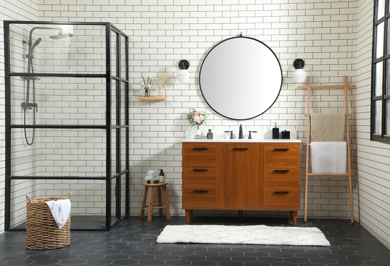 Elegant Décor VF47048MTK-BS 48 inch bathroom vanity in Teak with backsplash