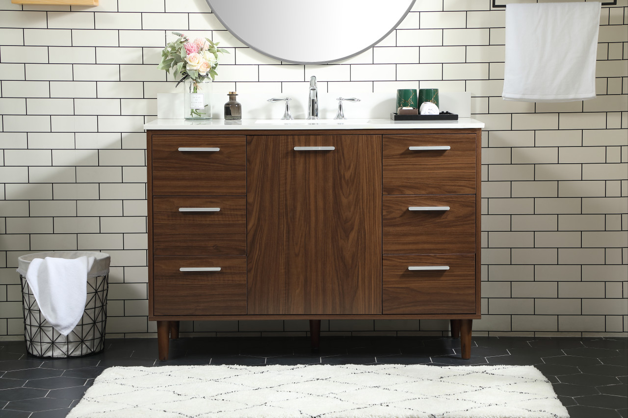 Elegant Décor VF47048MWT-BS 48 inch bathroom vanity in Walnut with backsplash