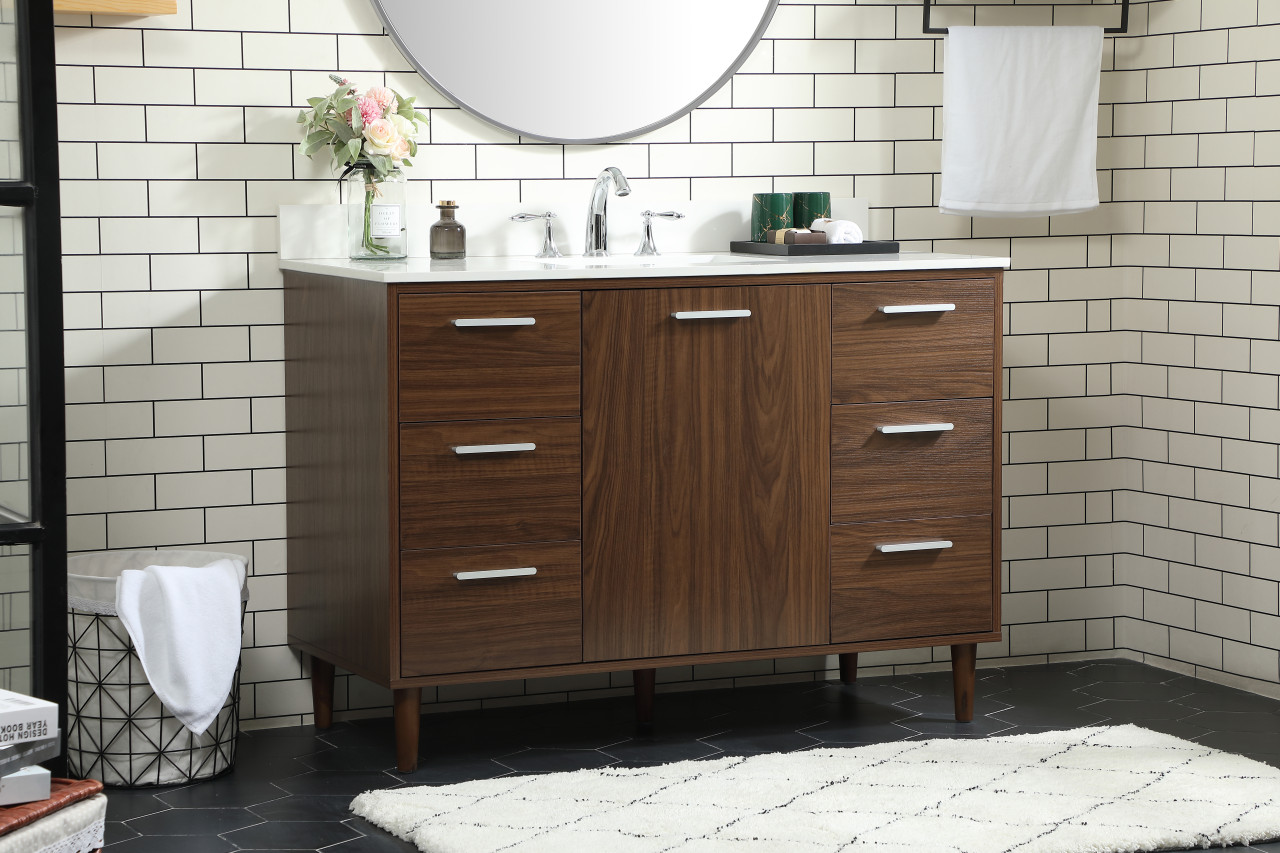 Elegant Décor VF47048MWT-BS 48 inch bathroom vanity in Walnut with backsplash