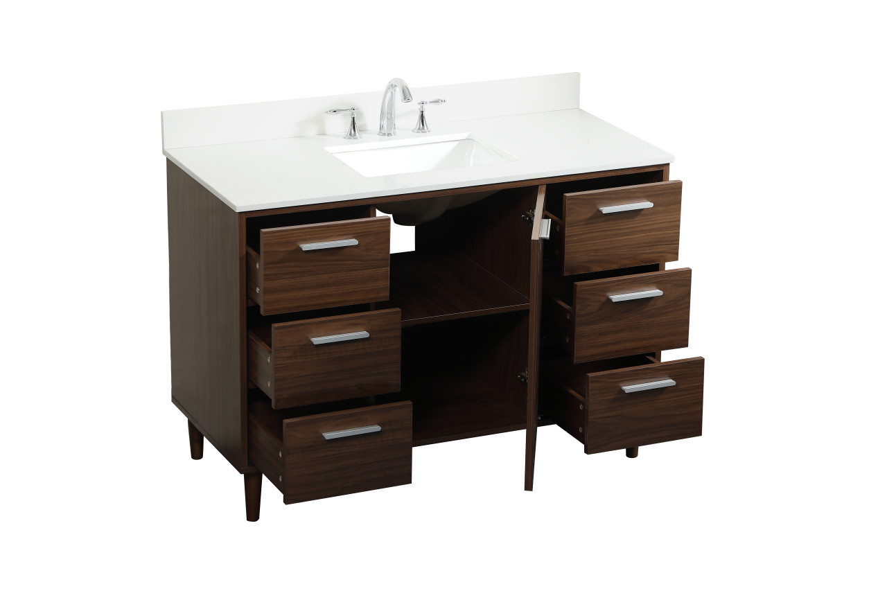 Elegant Décor VF47048MWT-BS 48 inch bathroom vanity in Walnut with backsplash