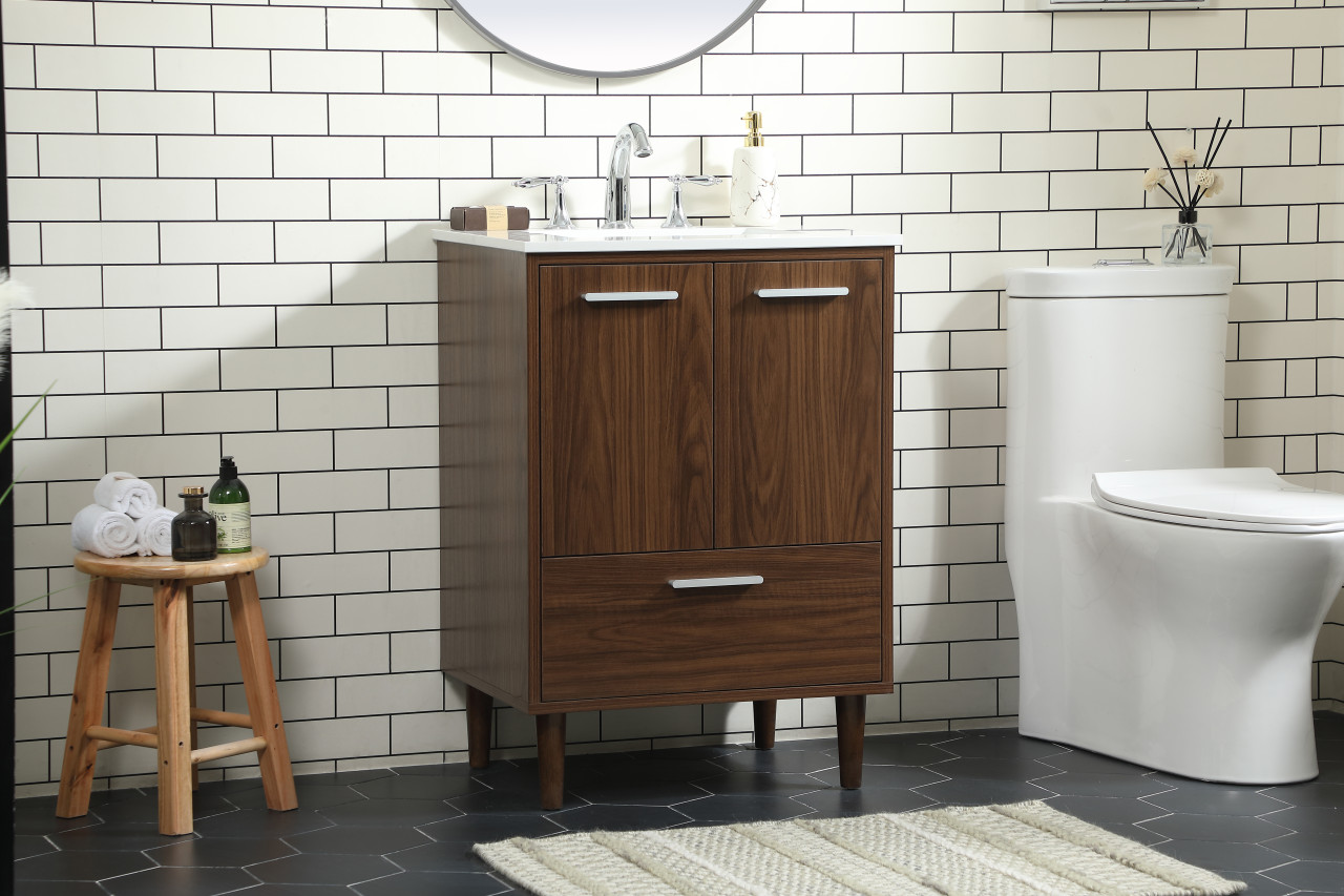 Elegant Décor VF47024MWT 24 inch bathroom vanity in Walnut