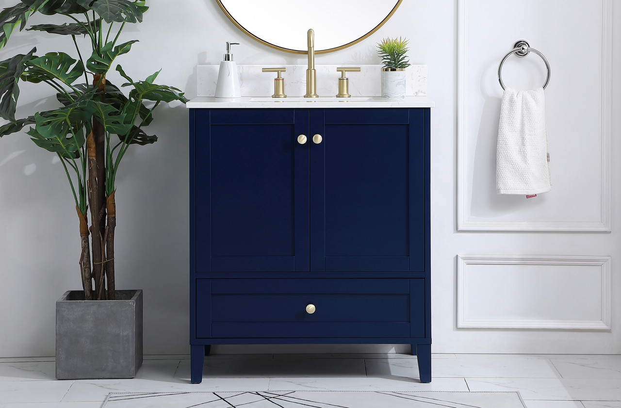 Elegant Decor VF18030BL-BS 30 inch Single Bathroom Vanity in Blue with Backsplash