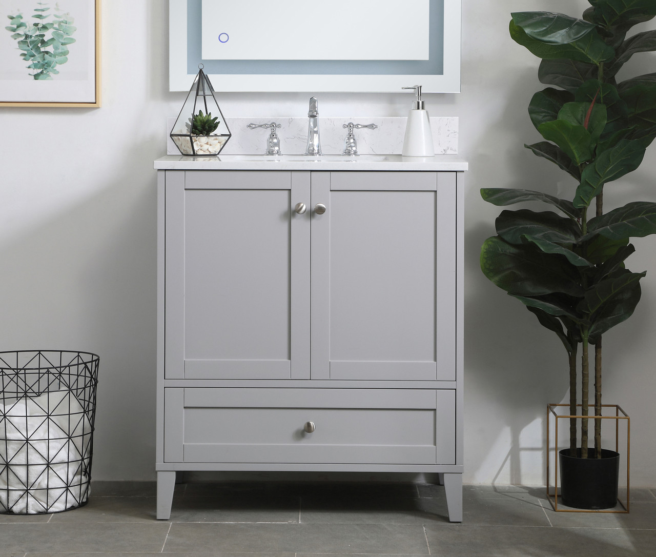 Elegant Decor VF18030GR-BS 30 inch Single Bathroom Vanity in Grey with Backsplash