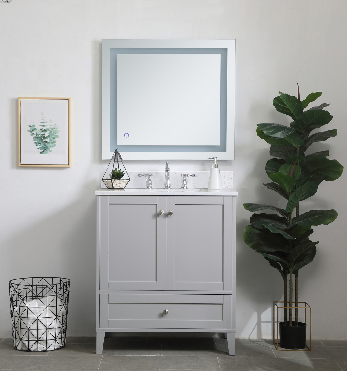 Elegant Decor VF18030GR-BS 30 inch Single Bathroom Vanity in Grey with Backsplash