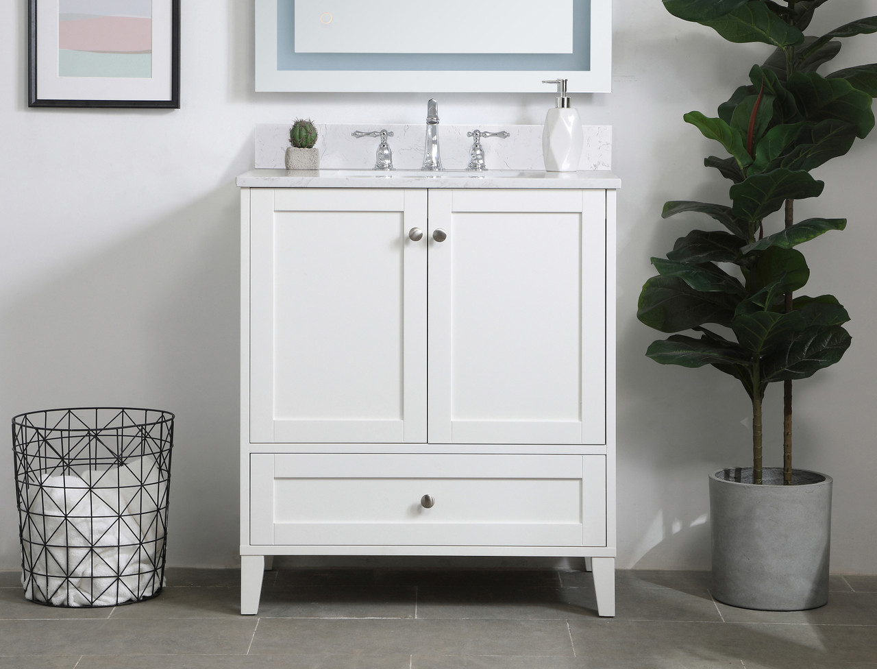 Elegant Decor VF18030WH-BS 30 inch Single Bathroom Vanity in White with Backsplash