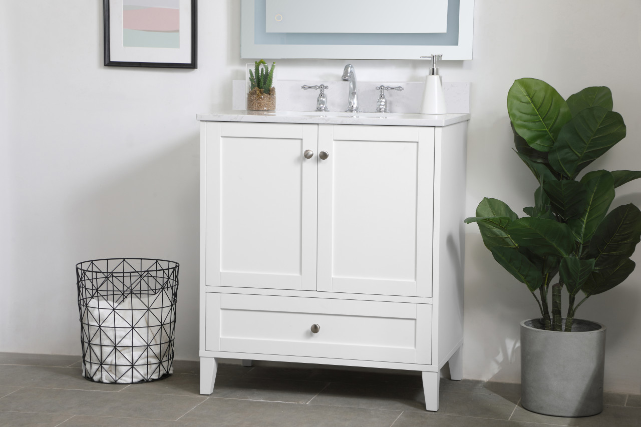 Elegant Decor VF18030WH-BS 30 inch Single Bathroom Vanity in White with Backsplash