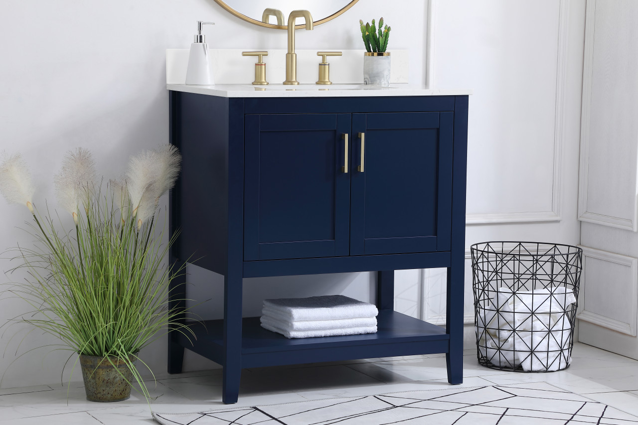 Elegant Decor VF16030BL-BS 30 inch Single Bathroom Vanity in Blue with Backsplash