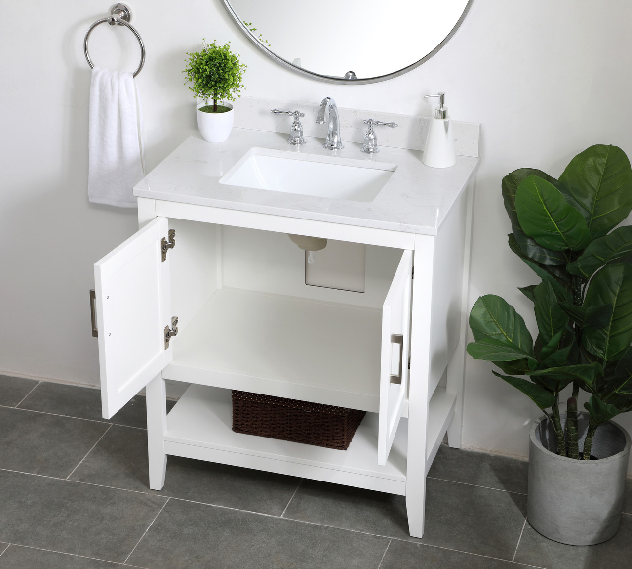 Elegant Decor VF16030WH-BS 30 inch Single Bathroom Vanity in White with Backsplash