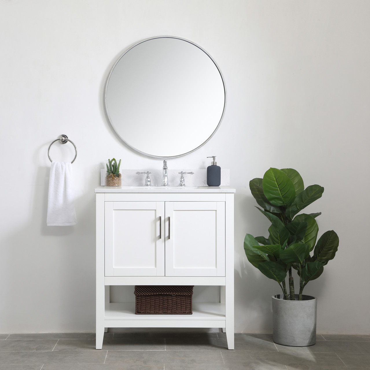 Elegant Decor VF16030WH-BS 30 inch Single Bathroom Vanity in White with Backsplash