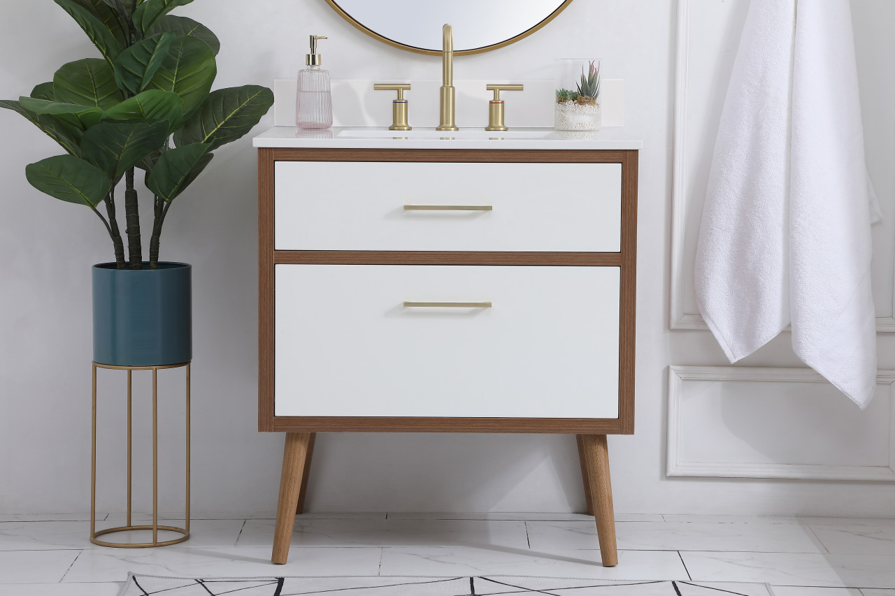 Elegant Decor VF41030WH-BS 30 inch bathroom Vanity in White with Backsplash