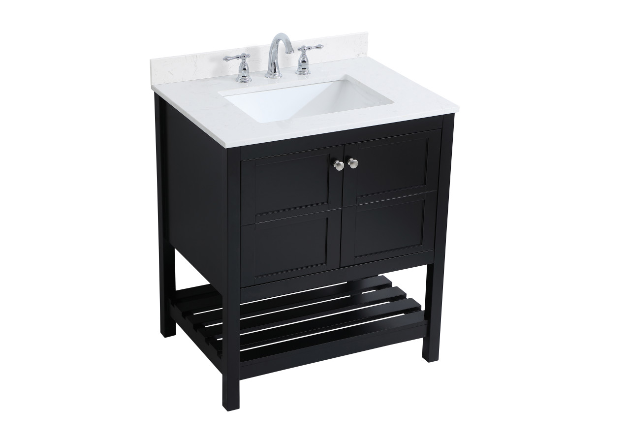 Elegant Decor VF16430BK-BS 30 inch Single Bathroom Vanity in Black with Backsplash