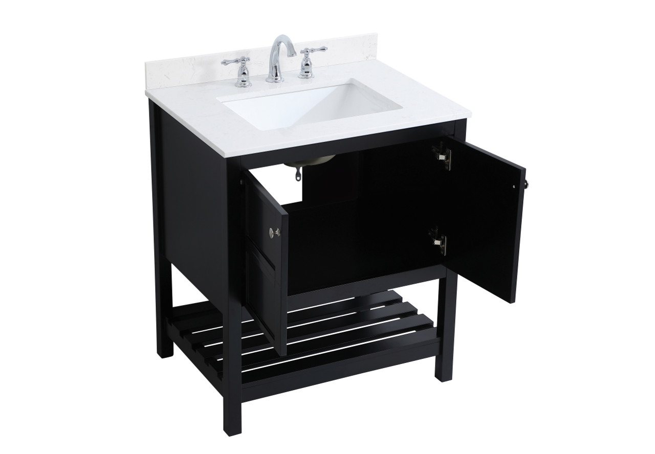 Elegant Decor VF16430BK-BS 30 inch Single Bathroom Vanity in Black with Backsplash