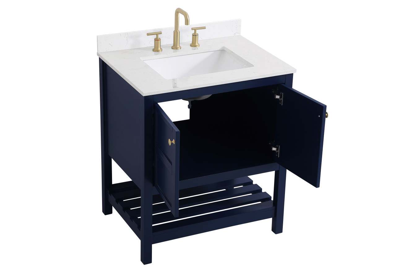 Elegant Decor VF16430BL-BS 30 inch Single Bathroom Vanity in Blue with Backsplash