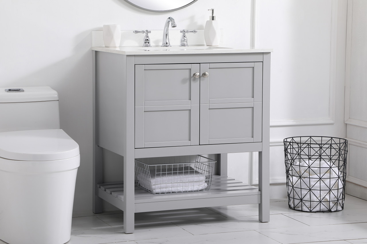 Elegant Decor VF16430GR-BS 30 inch Single Bathroom Vanity in Gray with Backsplash