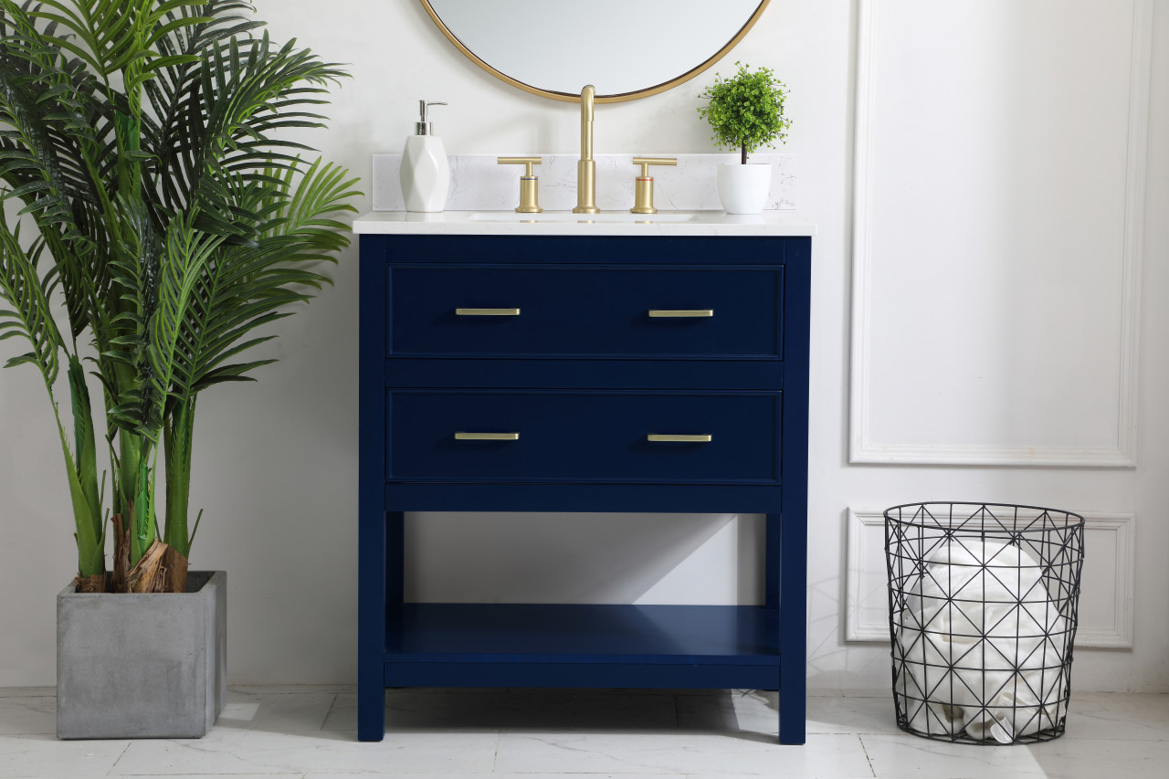 Elegant Decor VF19030BL-BS 30 inch Single Bathroom Vanity in Blue with Backsplash