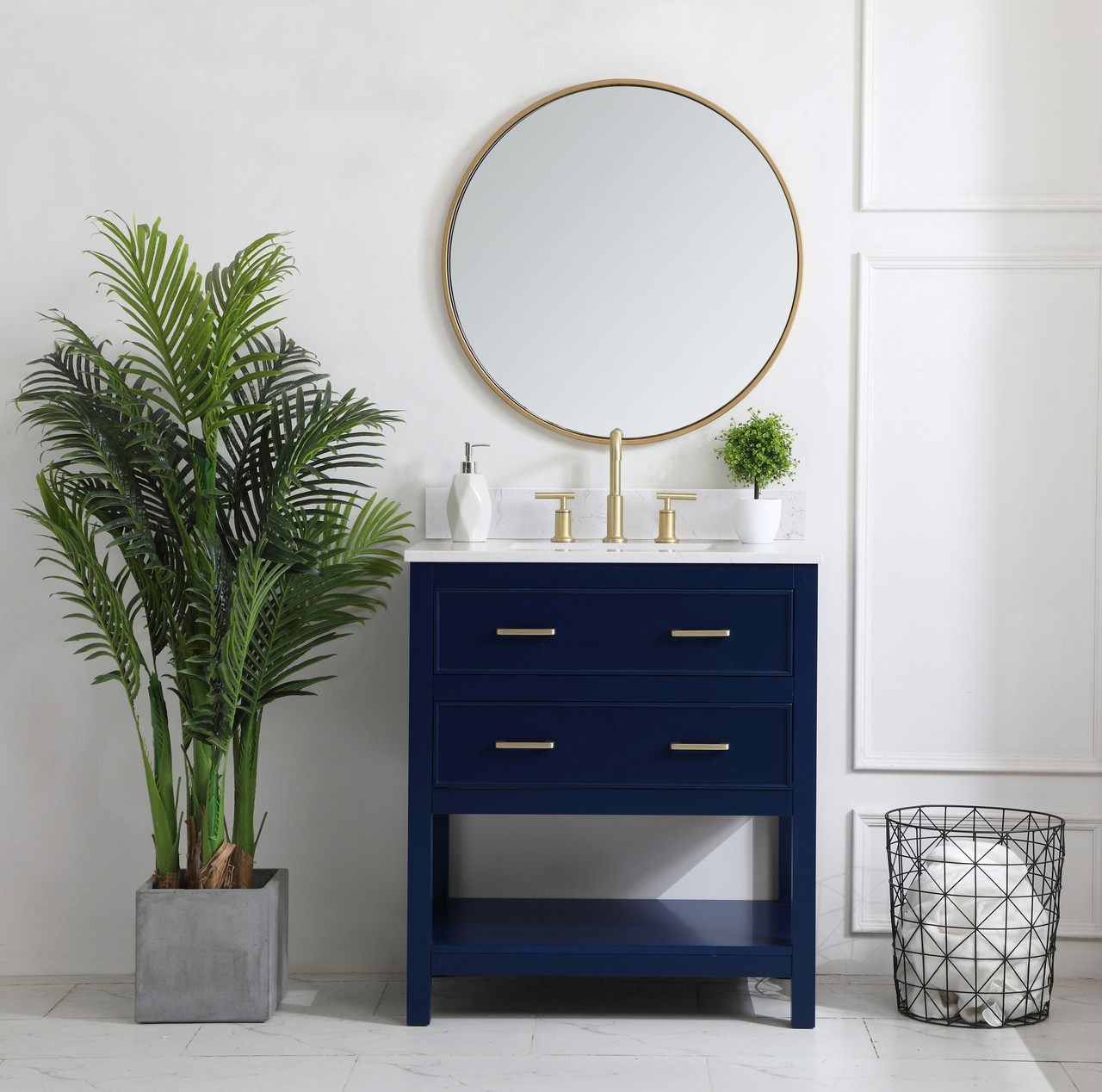 Elegant Decor VF19030BL-BS 30 inch Single Bathroom Vanity in Blue with Backsplash