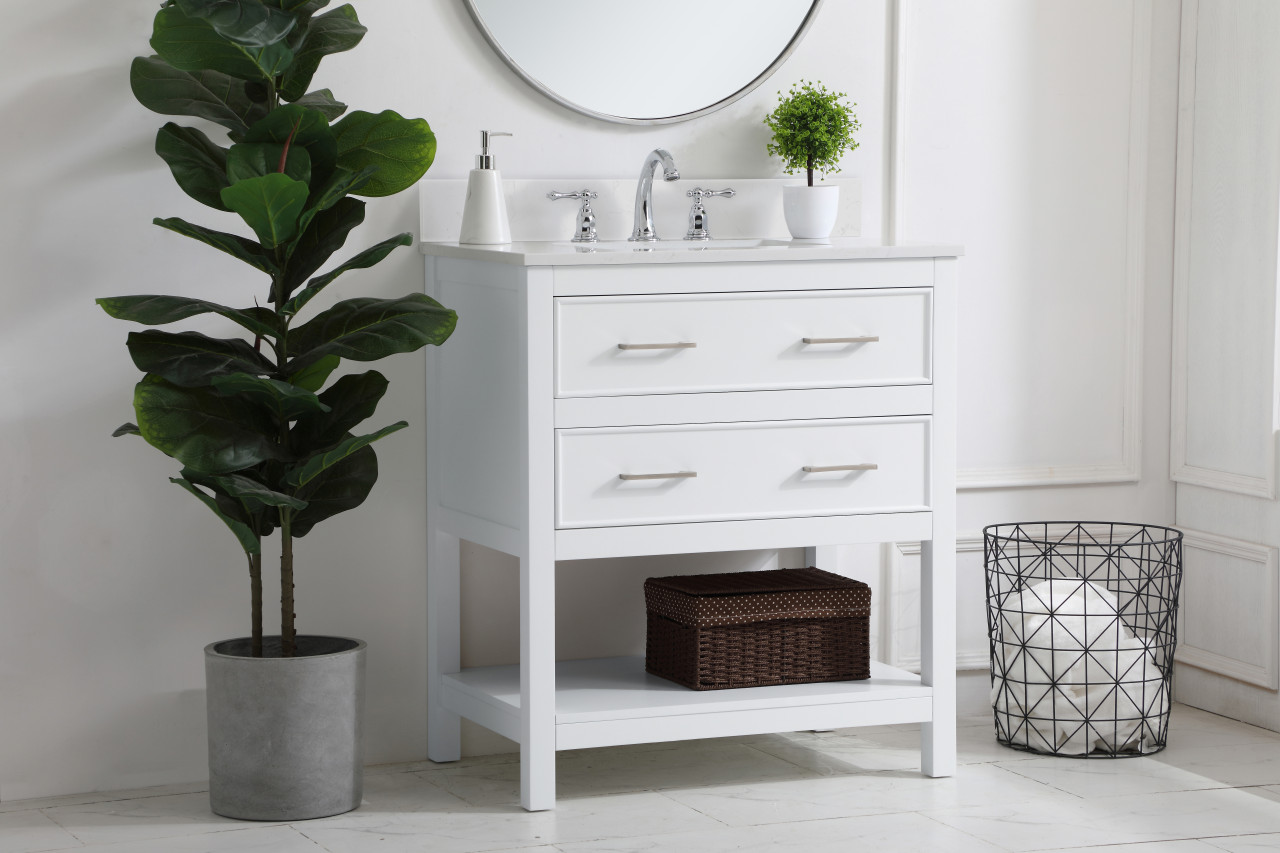 Elegant Decor VF19030WH-BS 30 inch Single Bathroom Vanity in White with Backsplash