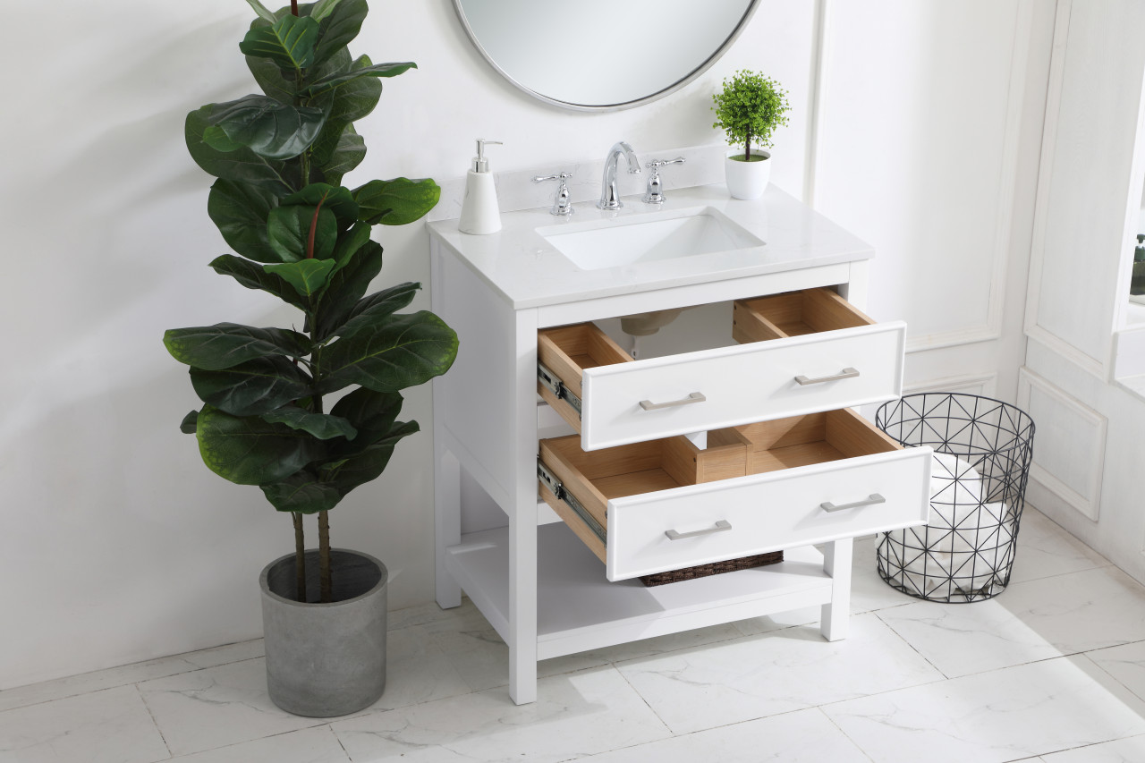 Elegant Decor VF19030WH-BS 30 inch Single Bathroom Vanity in White with Backsplash