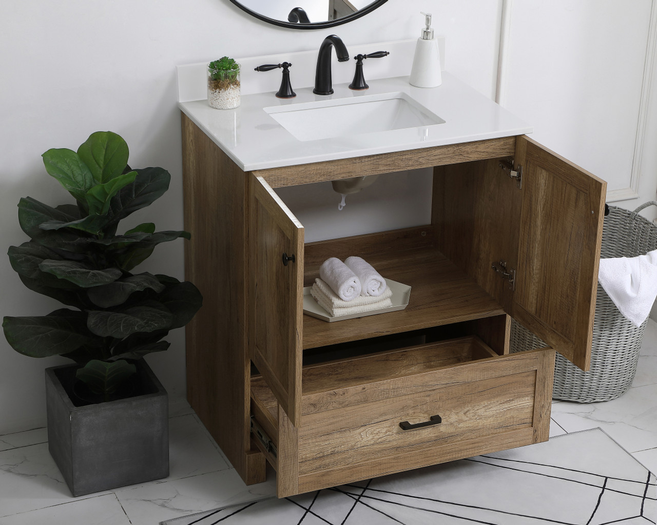Elegant Decor VF2830NT-BS 30 inch Single Bathroom Vanity in Natural oak with Backsplash