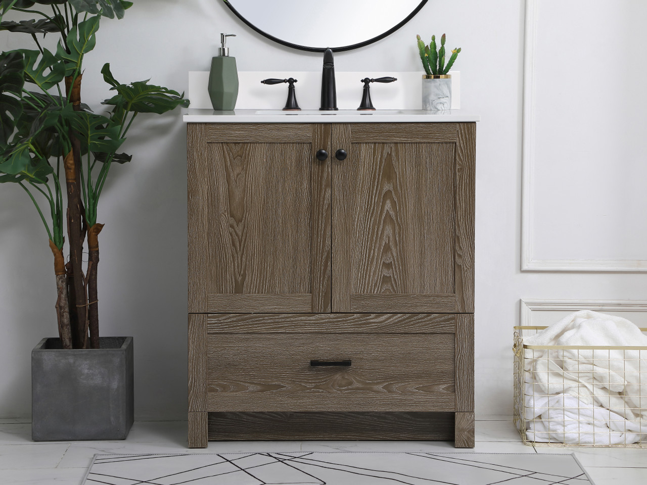 Elegant Decor VF2830WO-BS 30 inch Single Bathroom Vanity in Weathered oak with Backsplash