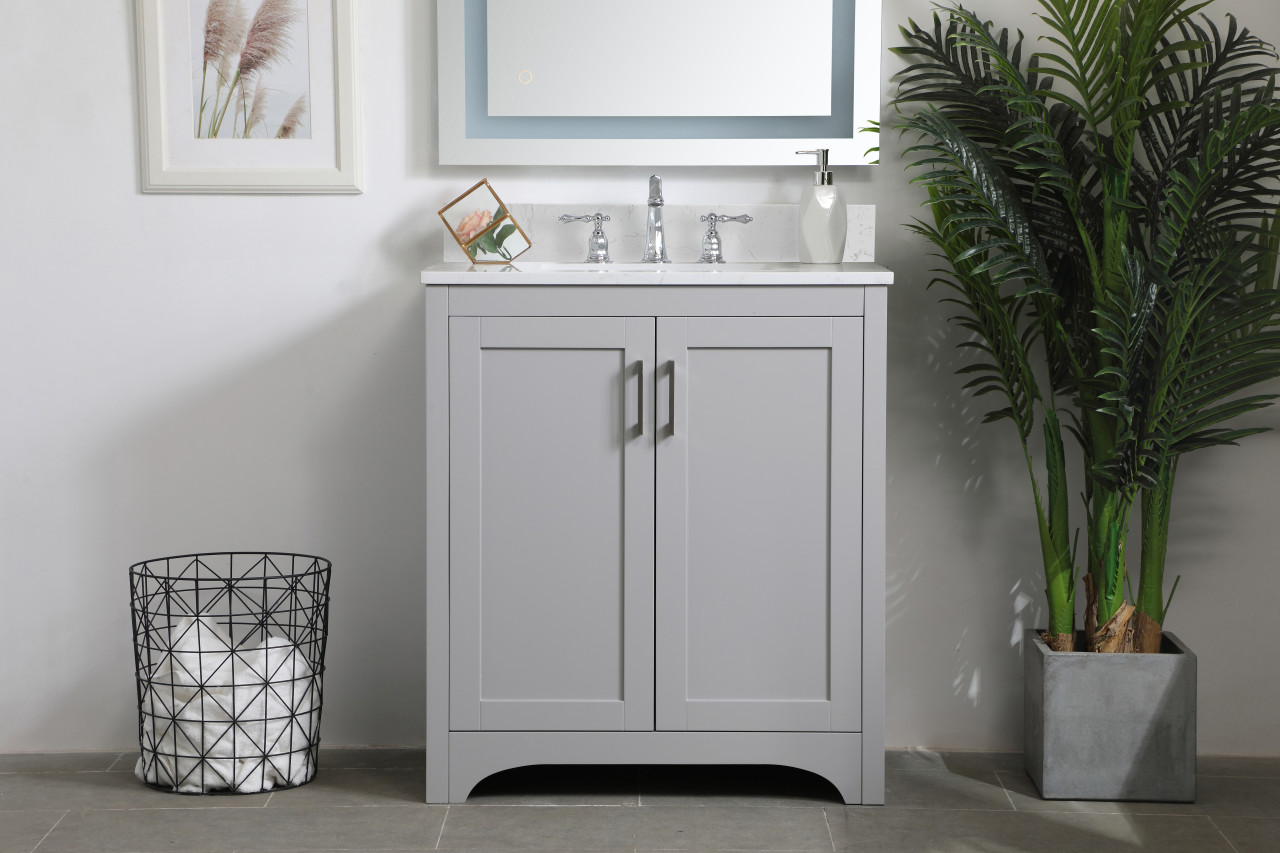 Elegant Decor VF17030GR-BS 30 inch Single Bathroom Vanity in Grey with Backsplash